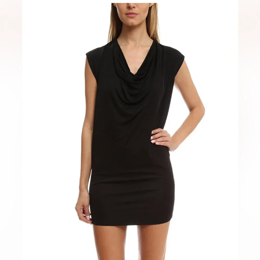 IRO Carrie Black Drape Front Sleeveless Club Party Mini Dress Except Cond Med